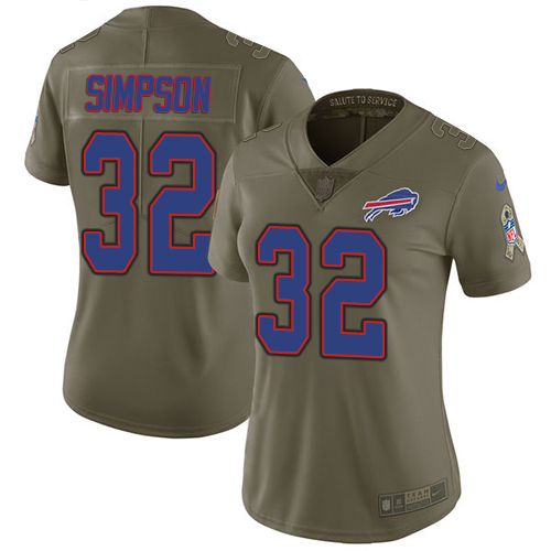 Nike Bills #32 O. J. Simpson Olive Women's Stitched NFL Limited Salute to Service Jersey - Click Image to Close